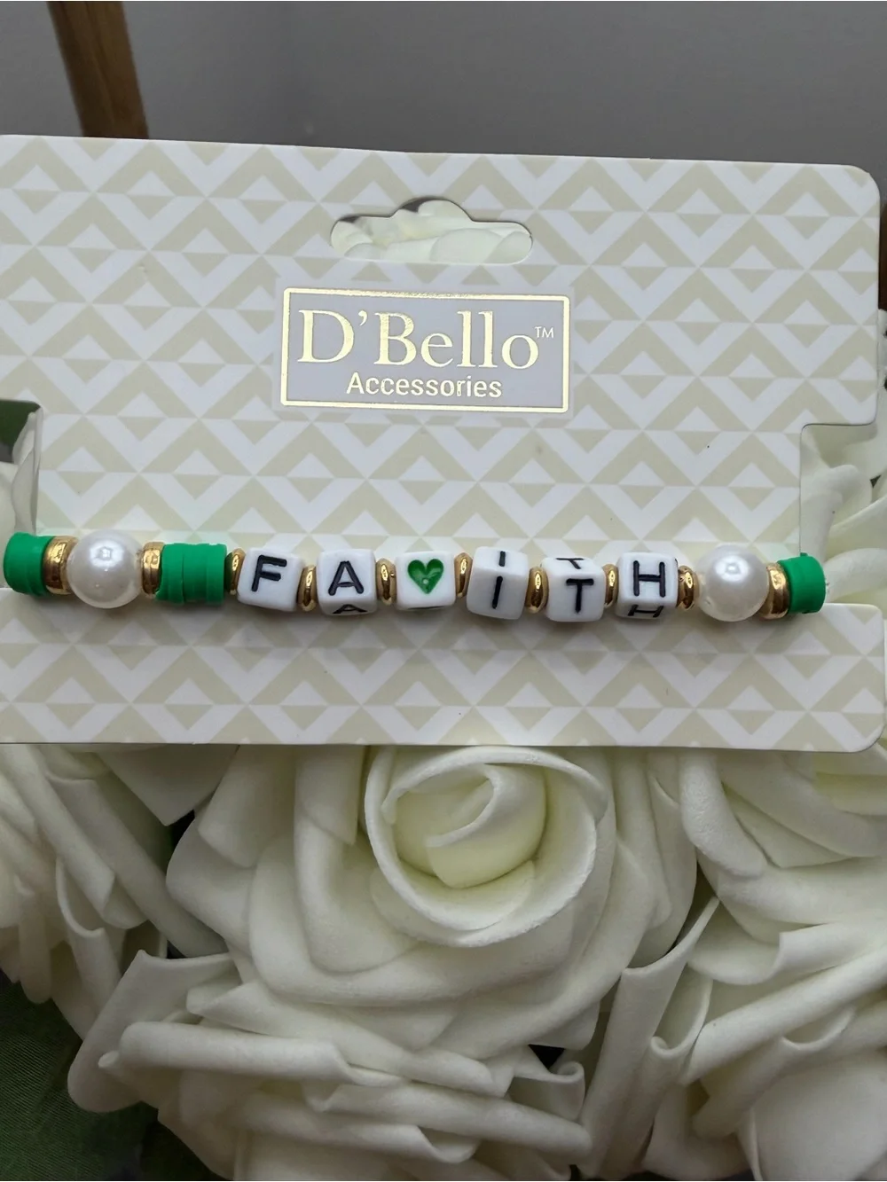 FAITH Green Beaded Stretch Bracelet